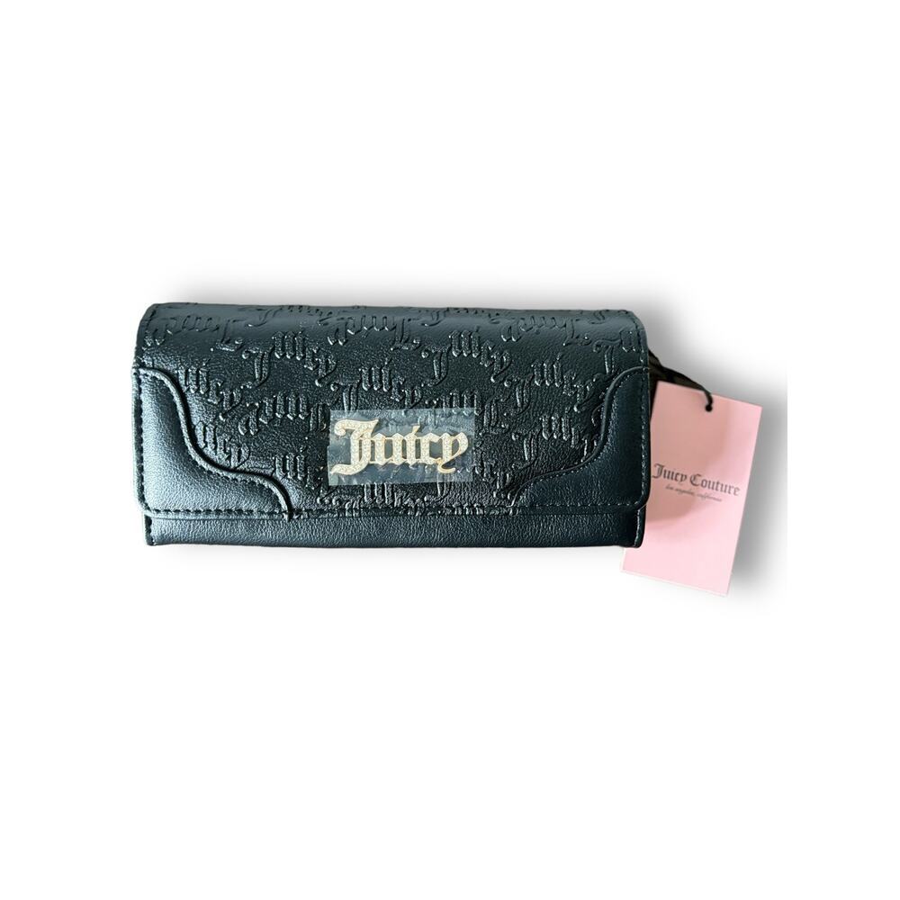 Juicy Couture Heartless Flap Clutch Wallet Black Logo Embossed NWT $45 Y2K